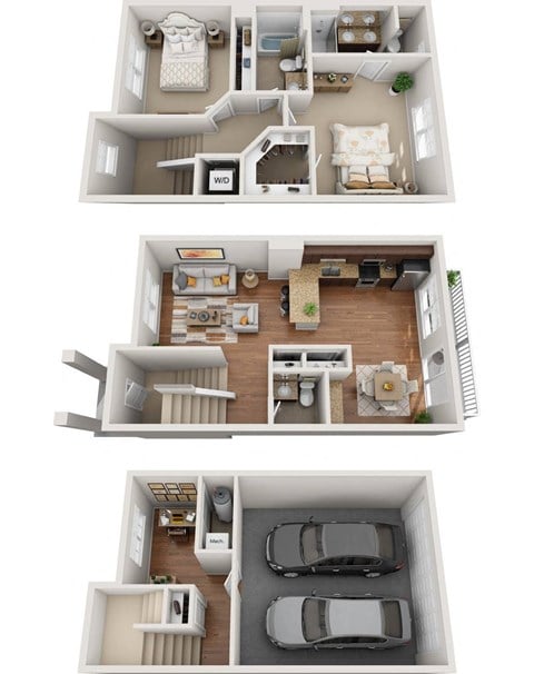 Floor plan for 2 beds, 2.5 baths, 1447 sqft